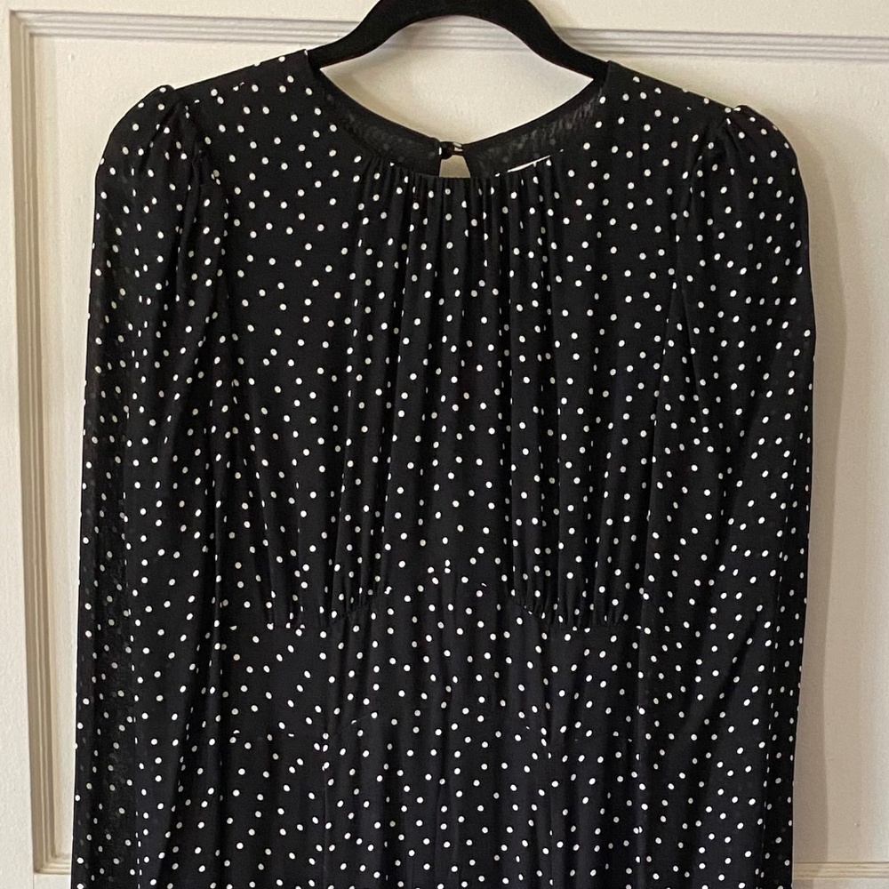 Reformation Black White Polka Dot Zip Mid Length Dress Size 6 - Picture 5 of 15